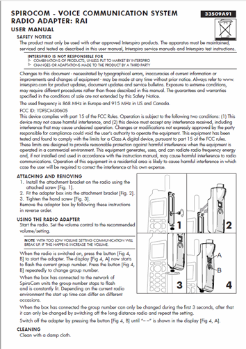 Firefighting user manual: 33509A - SpiroCom RAI Radio Adapter