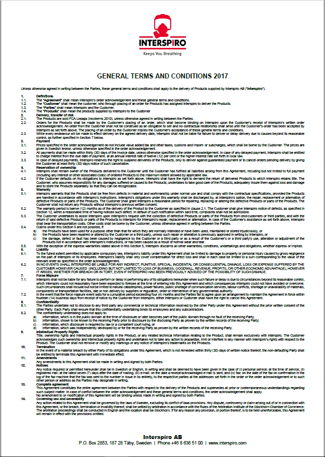 General Terms Conditions 2017 Interspiro AB